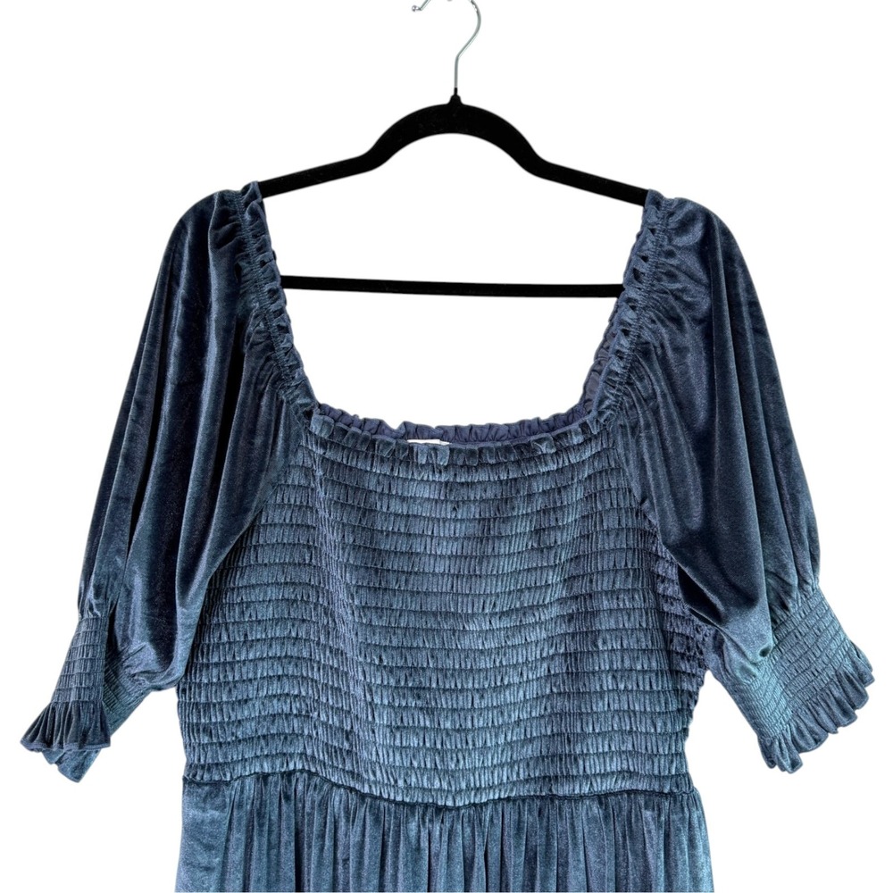 Baltic Born Smocked Velvet Midi Dress Sz 1XL Blue Tiered Puff Sleeve Whimsigoth - Picture 3 of 8
